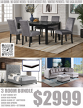 3 Room Bundle Gray — Sectional, Dining Set & Bedroom Package