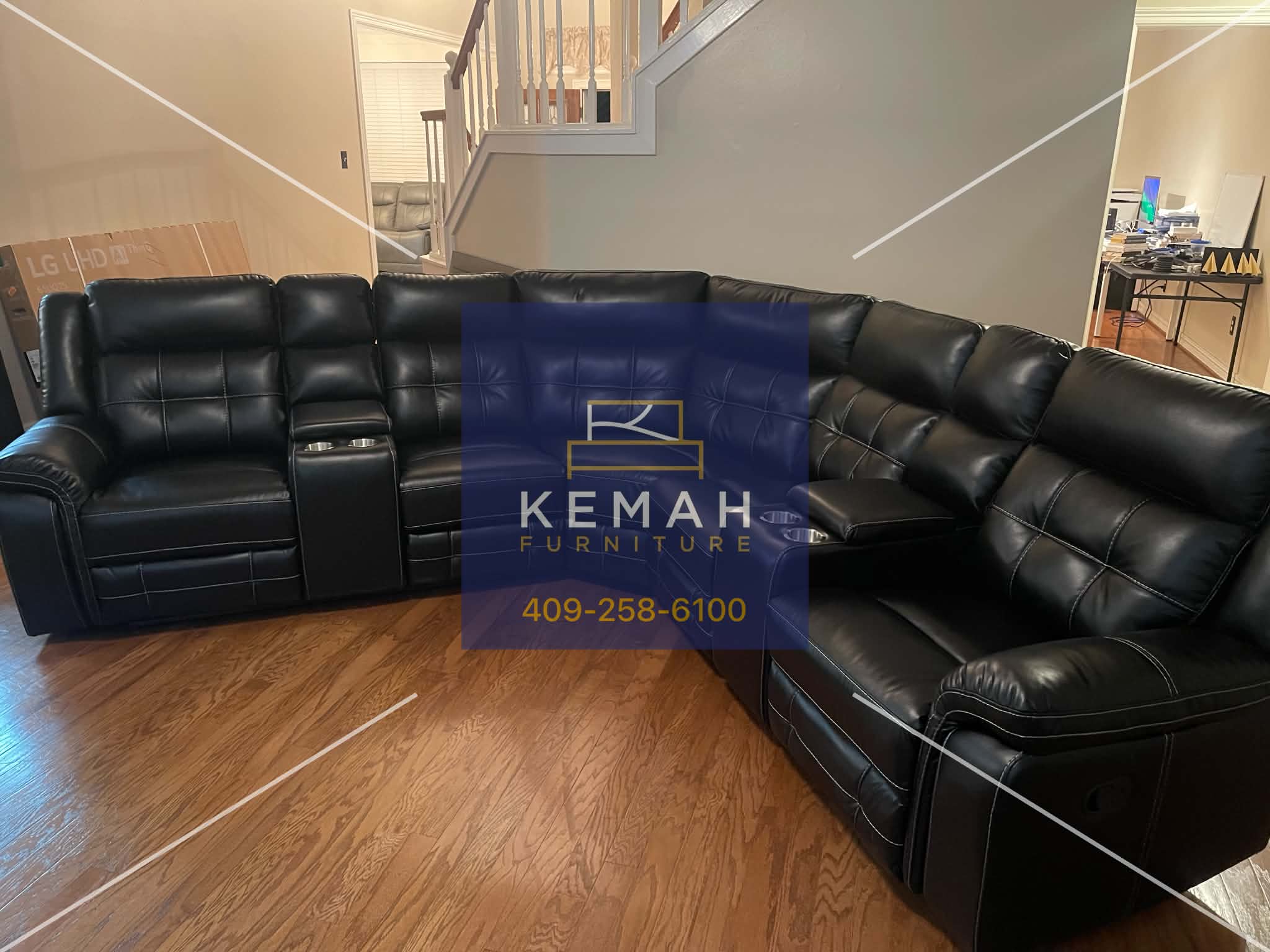 Jacob2 Reclining Sectional with Storage & Cup Holders | Leather Gel