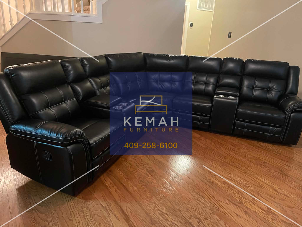 Jacob2 Reclining Sectional with Storage & Cup Holders | Leather Gel