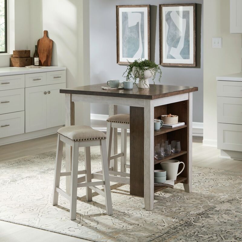 942 3-Piece Dining Set | Table & 2 Chairs | Brown, White & Gray