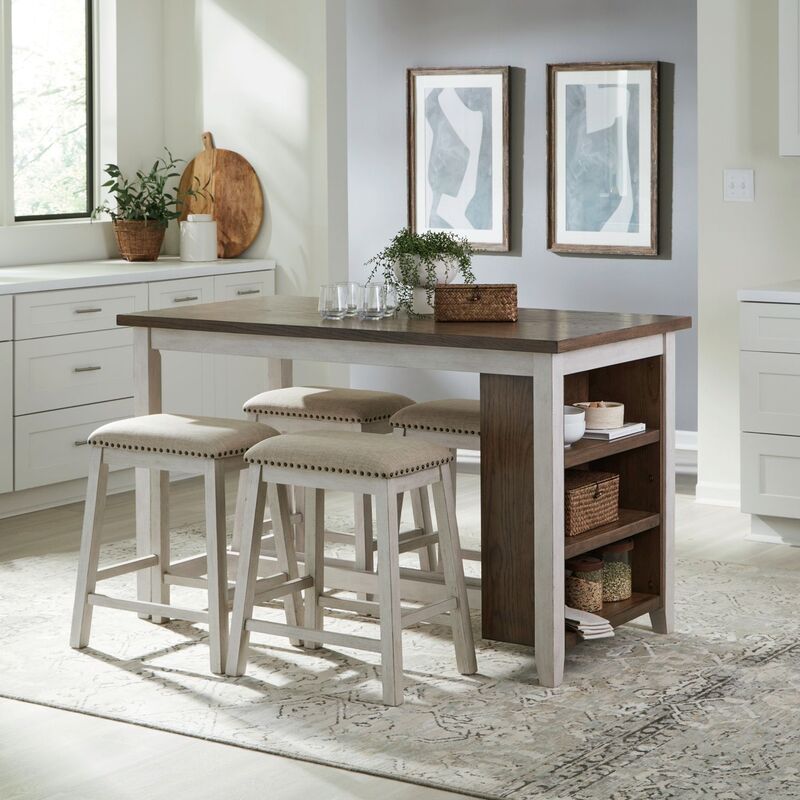 942 5-Piece Dining Set | Table & 4 Chairs | Brown, White & Gray