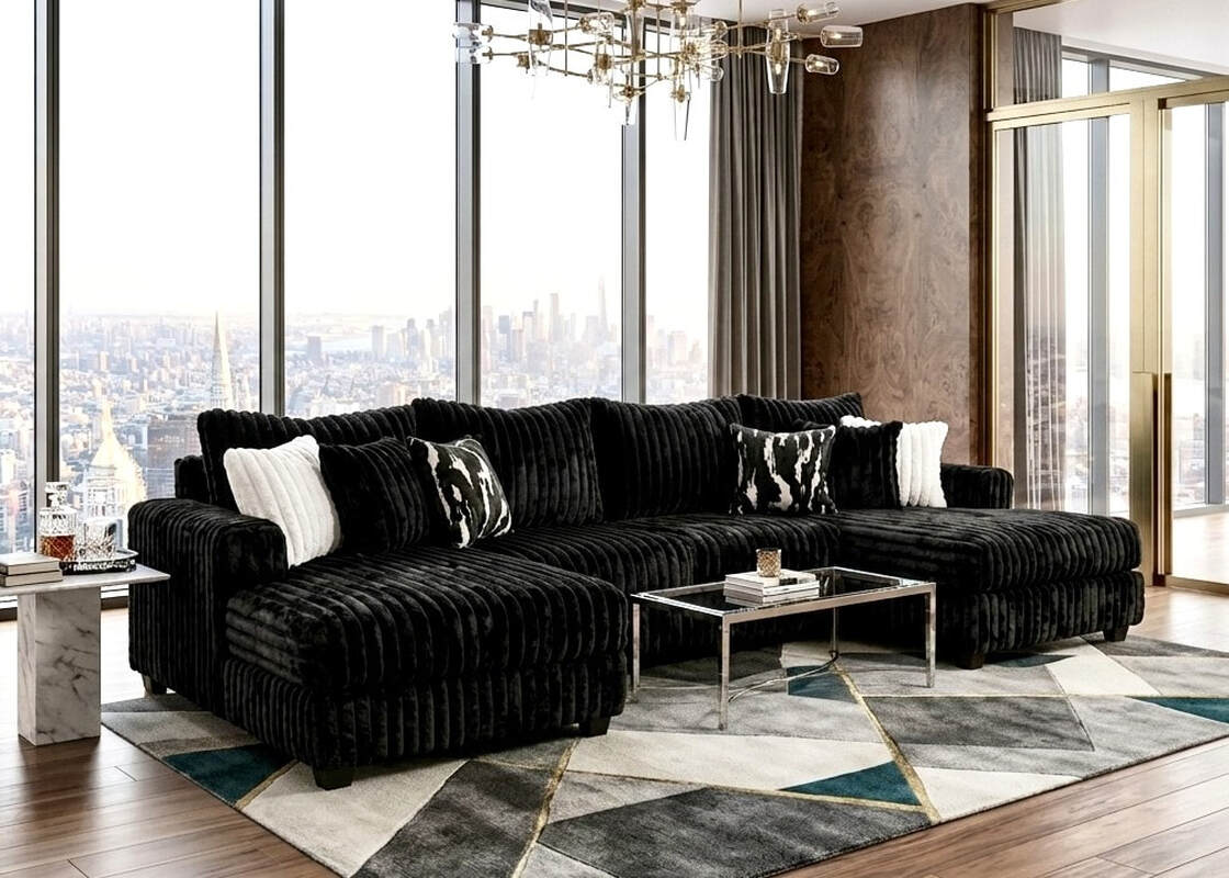 9700 Sectional | Oversized Chaise | Silver, Gray & Black