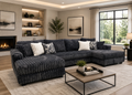 9700 Sectional | Oversized Chaise | Silver, Gray & Black