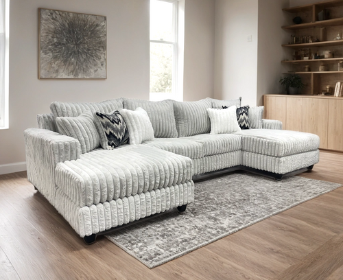 9700 Sectional | Oversized Chaise | Silver, Gray & Black