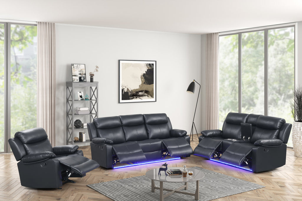 Aiden 3PC Reclining Set - Black, Brown & Gray