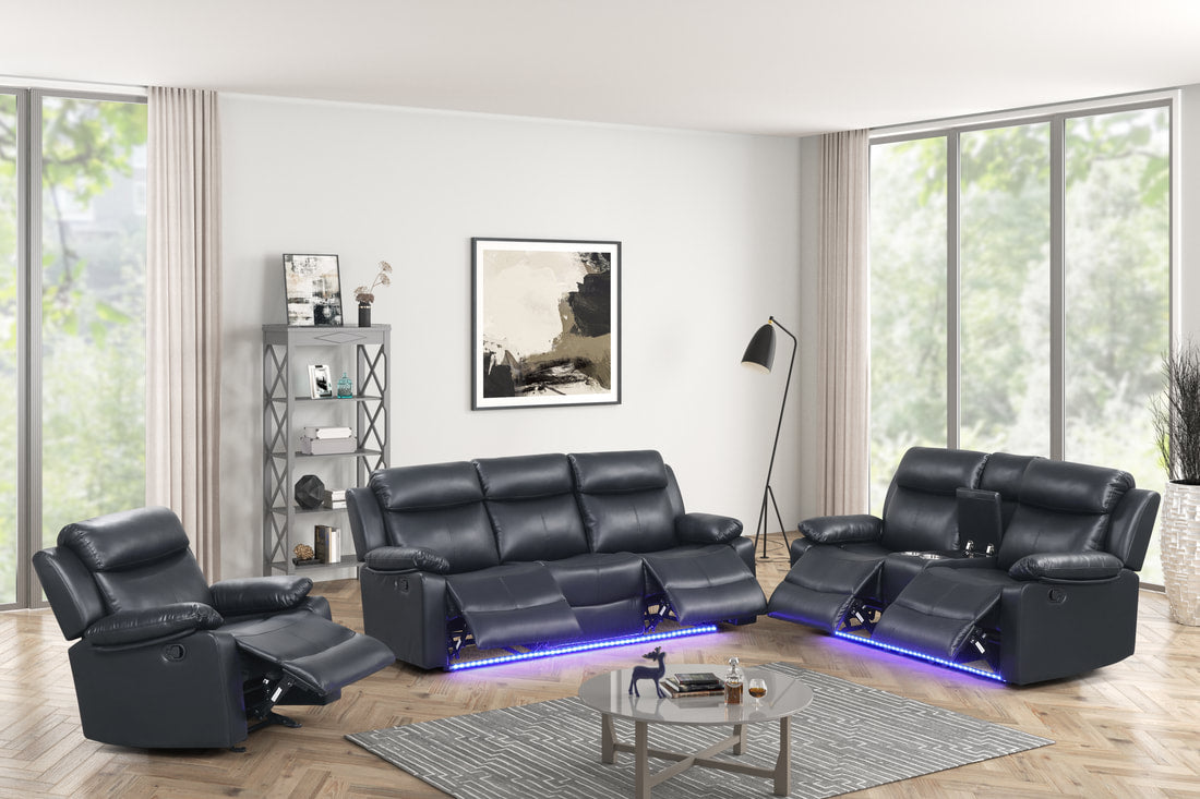 Aiden 3PC Reclining Set - Black, Brown & Gray