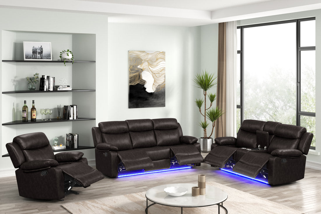 Aiden 3PC Reclining Set - Black, Brown & Gray