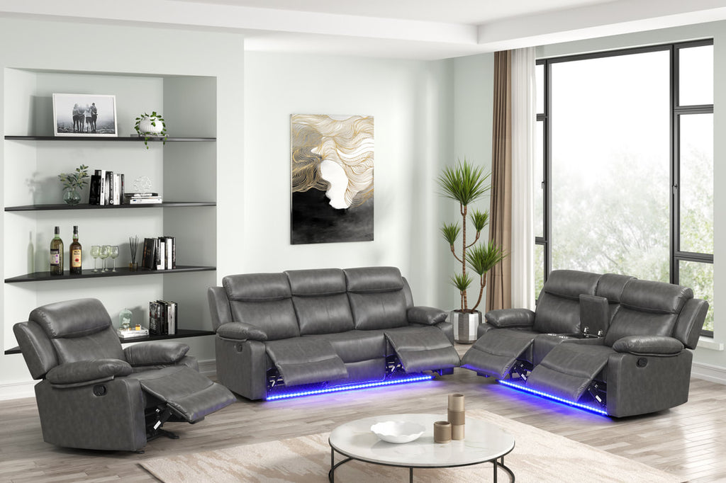 Aiden 3PC Reclining Set - Black, Brown & Gray