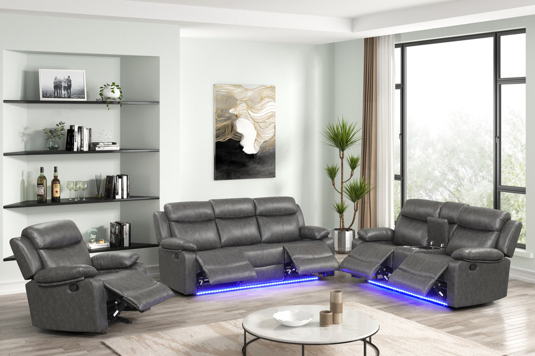 Aiden 3PC Reclining Set - Black, Brown & Gray