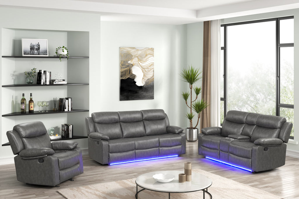 Aiden 3PC Reclining Set - Black, Brown & Gray