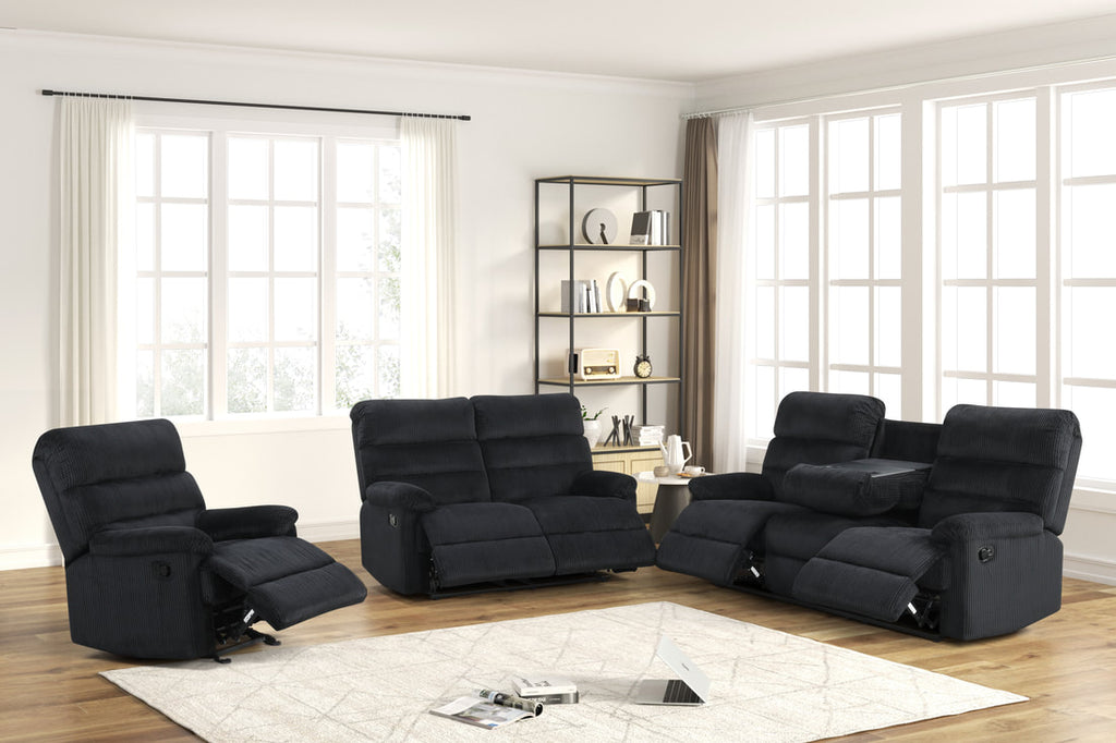 Albert 3PC Reclining Set - Black & Grey
