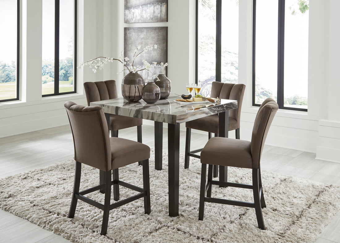 Ashley D581-13 Counter Height Pub Set | Marble-Look Table & 4 Chairs | Mocha
