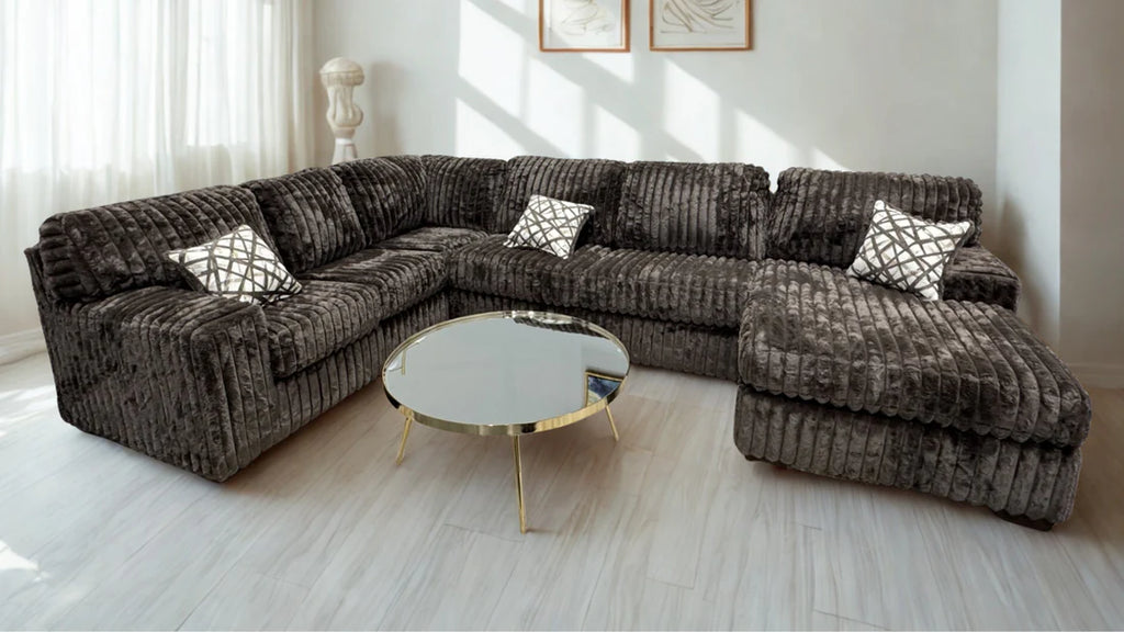 Austin Sectional Sofa — Thick Stripe Fabric | 5 Colors