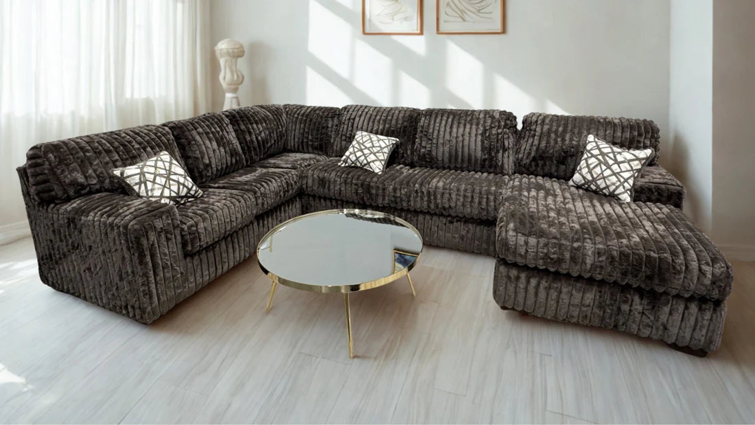 Austin Sectional Sofa — Thick Stripe Fabric | 5 Colors