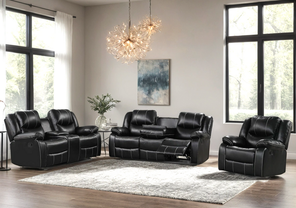 Carter 3PC Reclining Set - Black & Brown