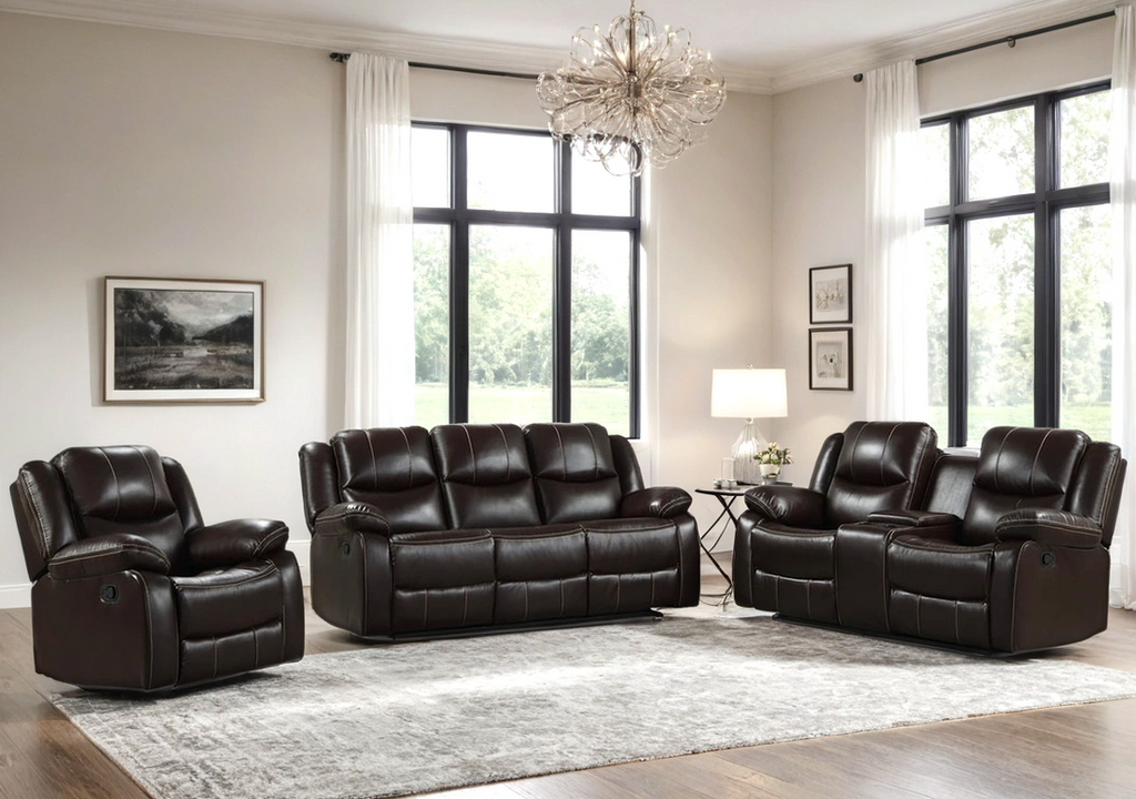 Carter 3PC Reclining Set - Black & Brown