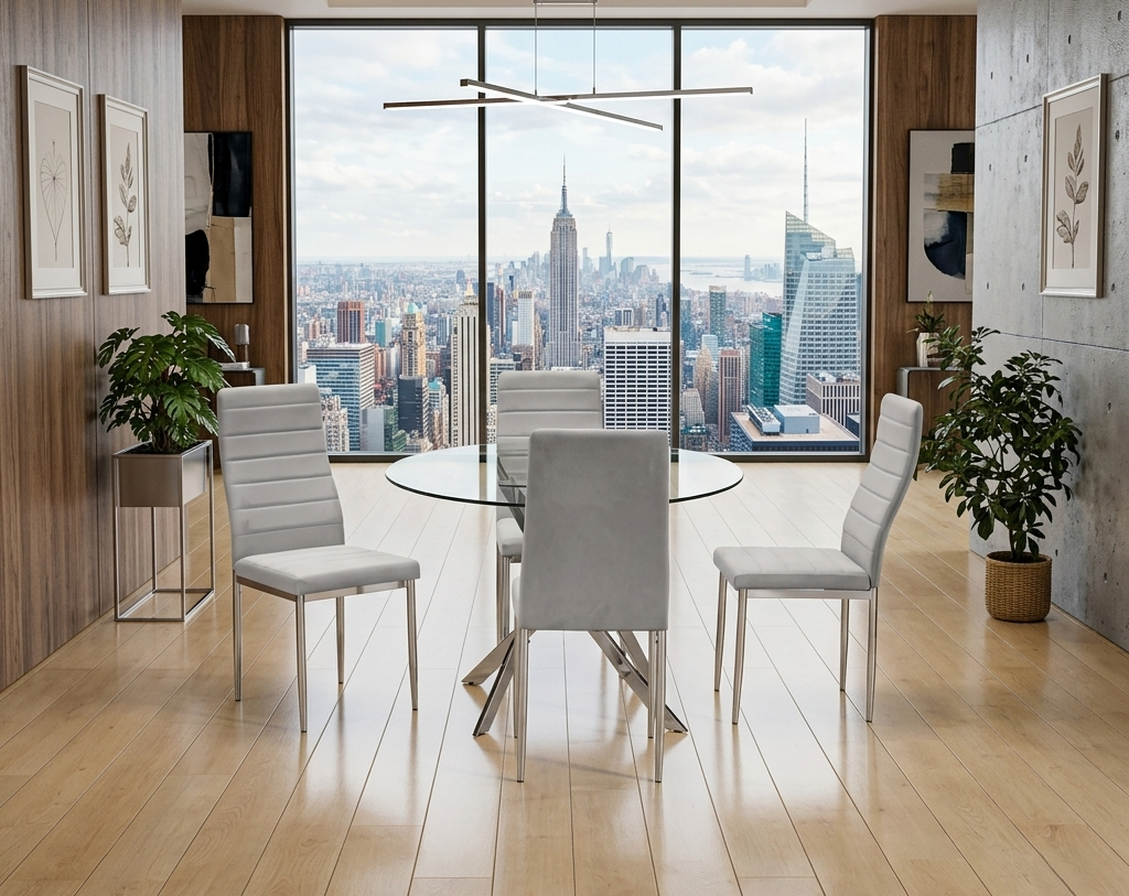 D106/107/108 Modern Glass Dining Set | Table & 4 Chairs | White, Black & Gray