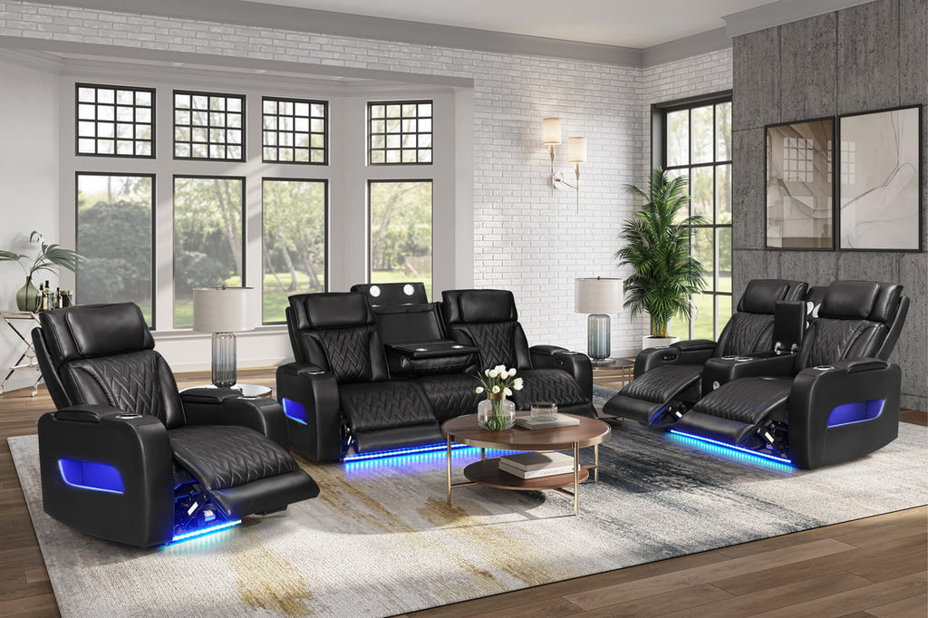 Dubai 3PC Power Reclining Set - Brown, Black & Beige