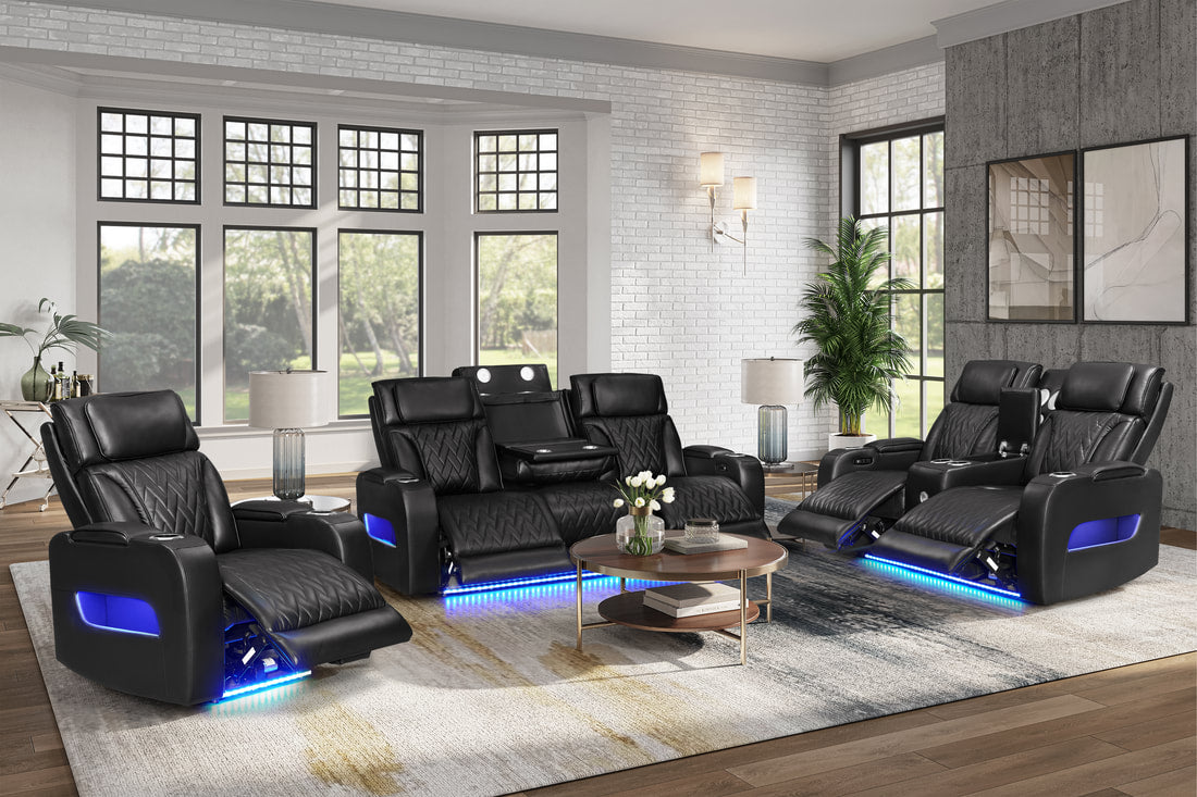 Dubai 3PC Power Reclining Set - Brown, Black & Beige