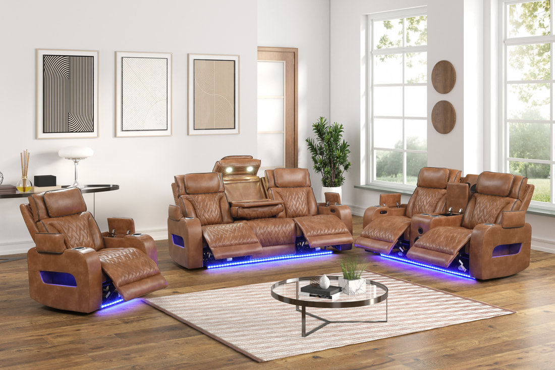 Dubai 3PC Power Reclining Set - Brown, Black & Beige