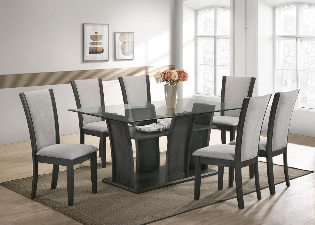 Florida 7-Piece Dining Set | 66" Glass Table & 6 Chairs | Black, Gray & White