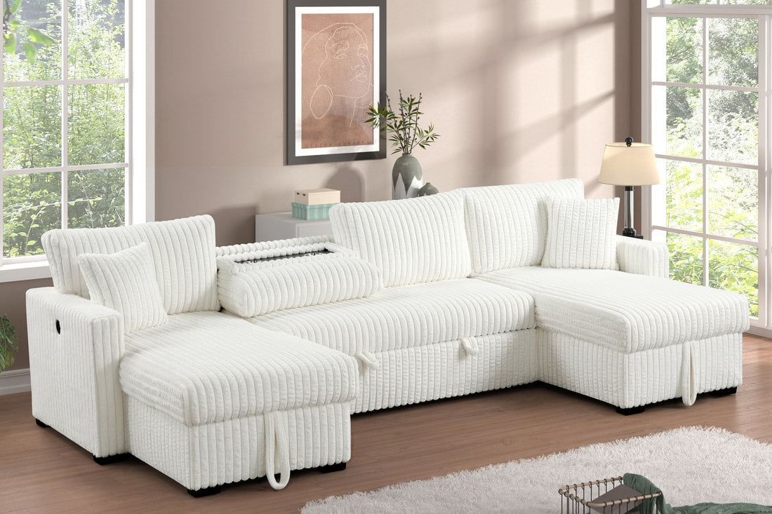 July Double Storage Chaise Sectional | Pull-Out Bed, USB Ports & Drop-Down Table
