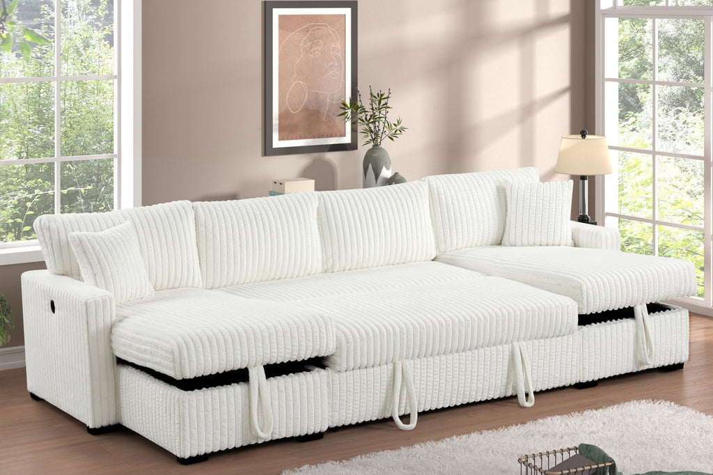 July Double Storage Chaise Sectional | Pull-Out Bed, USB Ports & Drop-Down Table