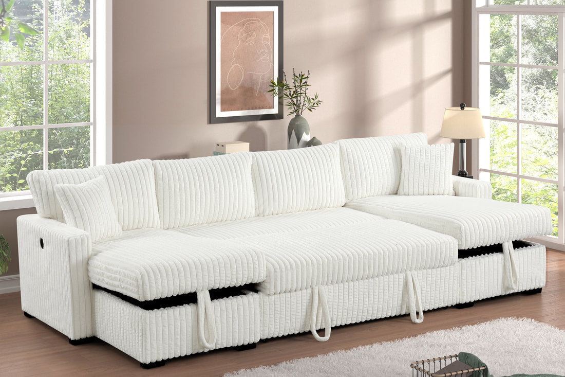 July Double Storage Chaise Sectional | Pull-Out Bed, USB Ports & Drop-Down Table