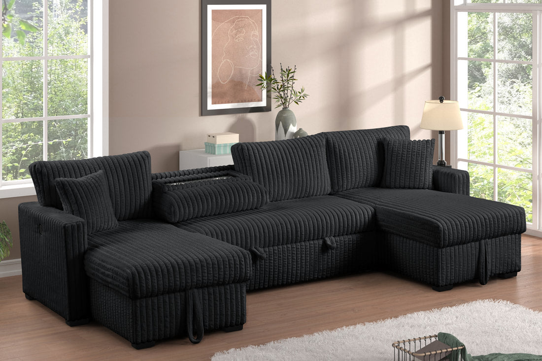 July Double Storage Chaise Sectional | Pull-Out Bed, USB Ports & Drop-Down Table
