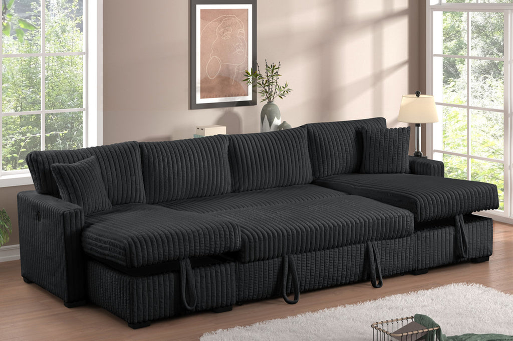 July Double Storage Chaise Sectional | Pull-Out Bed, USB Ports & Drop-Down Table