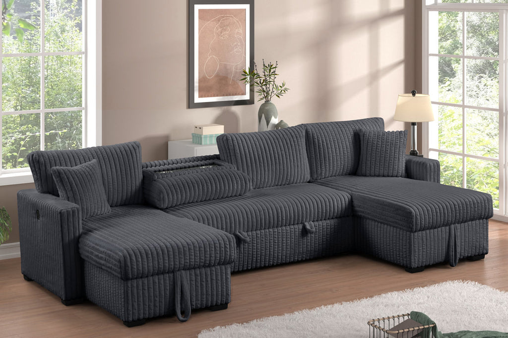 July Double Storage Chaise Sectional | Pull-Out Bed, USB Ports & Drop-Down Table