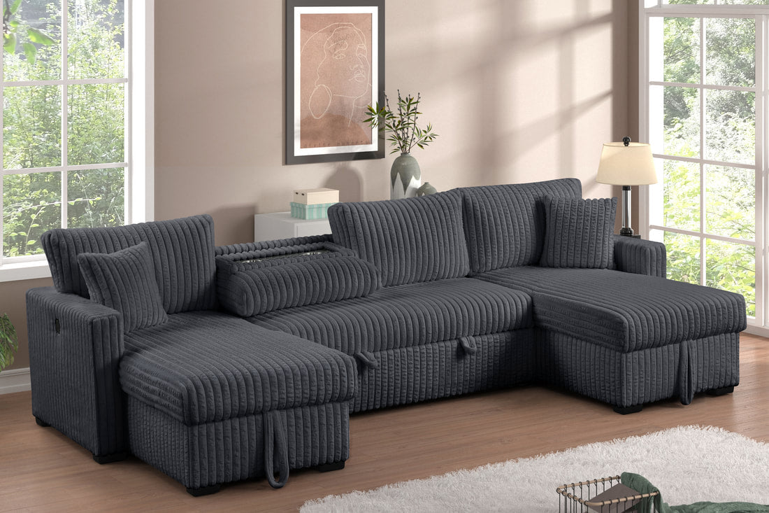 July Double Storage Chaise Sectional | Pull-Out Bed, USB Ports & Drop-Down Table