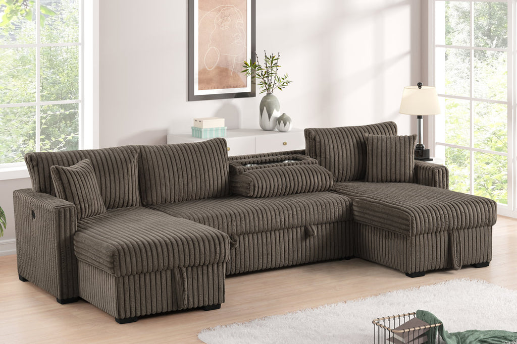 July Double Storage Chaise Sectional | Pull-Out Bed, USB Ports & Drop-Down Table