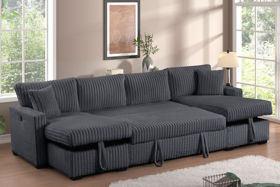 July Double Storage Chaise Sectional | Pull-Out Bed, USB Ports & Drop-Down Table