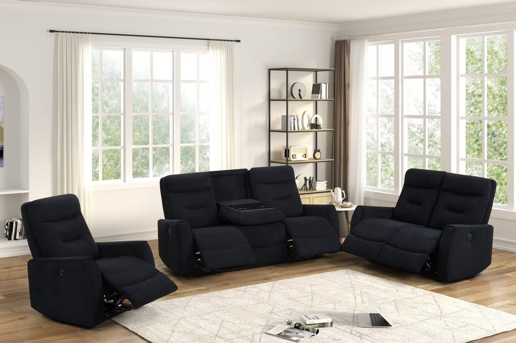Nina 3PC Power Reclining Set - Gray & Black
