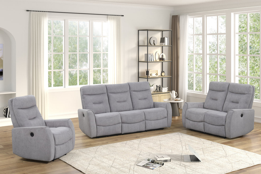 Nina 3PC Power Reclining Set - Gray & Black