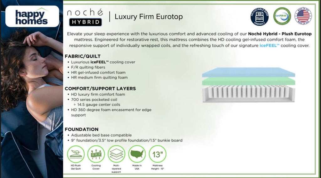 NOCHE 13" Luxury Firm Hybrid Mattress | IceFeel Cooling | Full, Queen & King