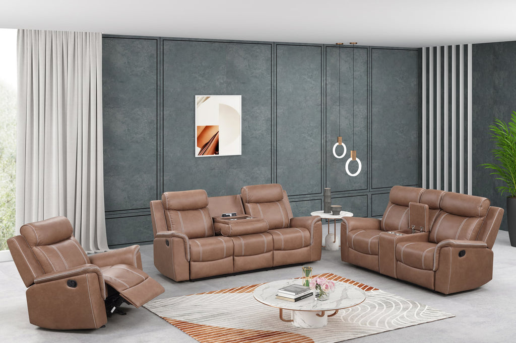 Sofia 3PC Reclining Set - Espresso, Brown & Gray