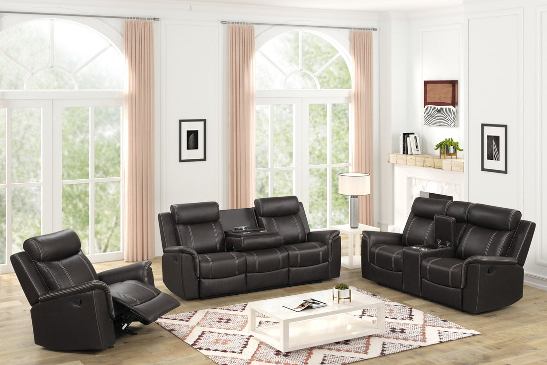 Sofia 3PC Reclining Set - Espresso, Brown & Gray