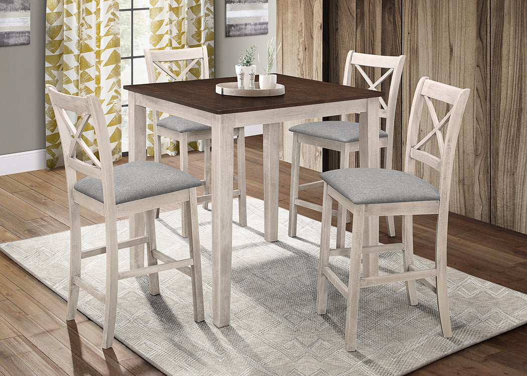 Tahoe 5-Piece Counter Height Pub Set | Table & 4 Chairs | Brown, Black & Antique White
