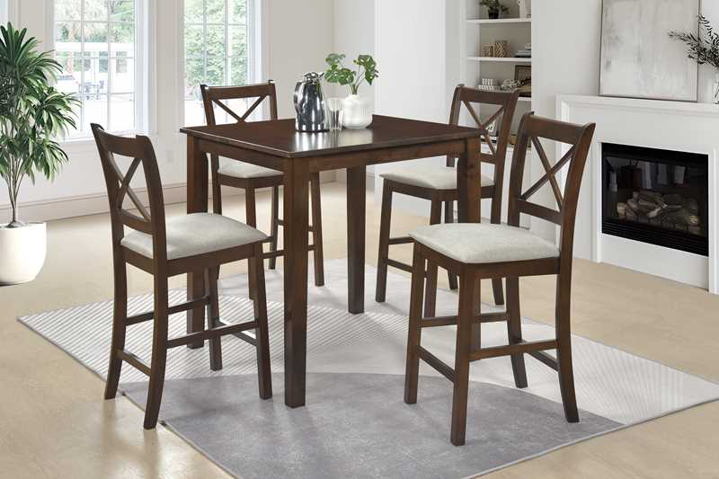 Tahoe 5-Piece Counter Height Pub Set | Table & 4 Chairs | Brown, Black & Antique White