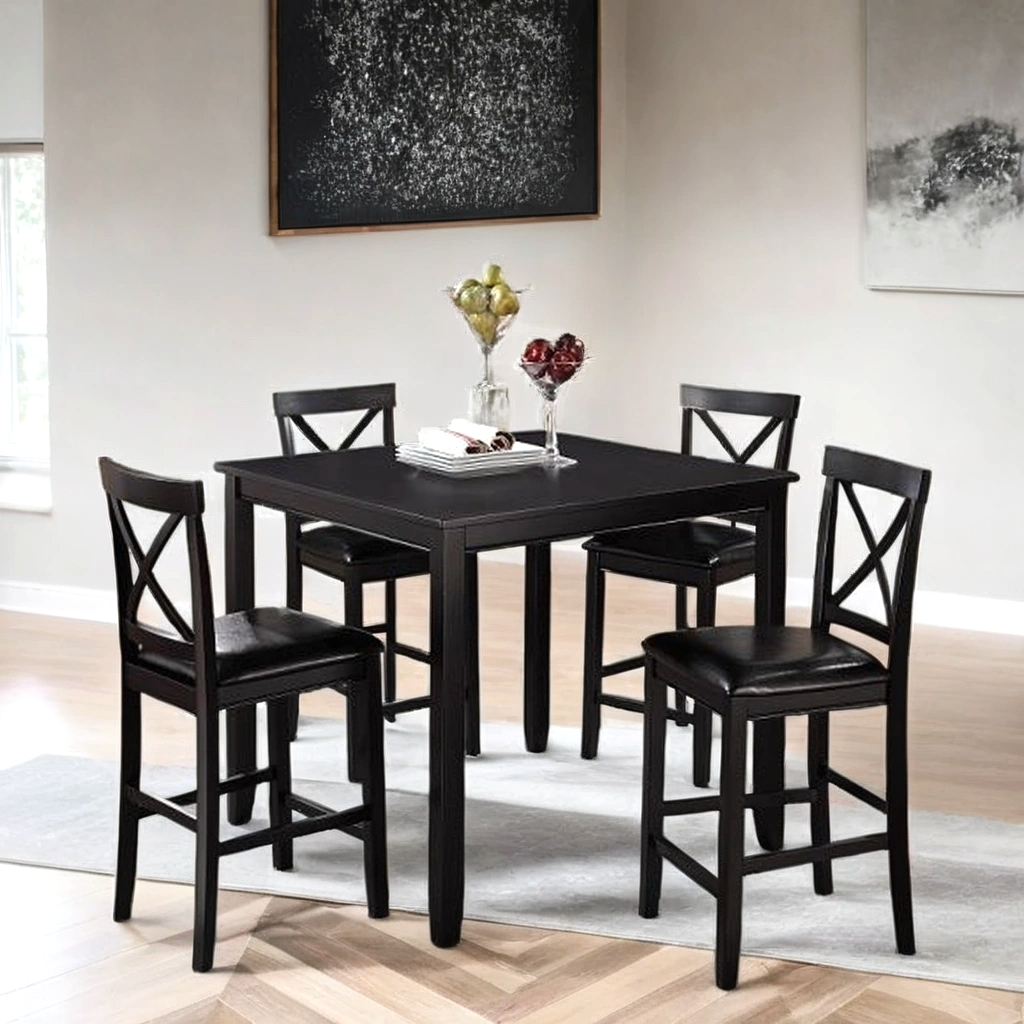 Tahoe 5-Piece Counter Height Pub Set | Table & 4 Chairs | Brown, Black & Antique White