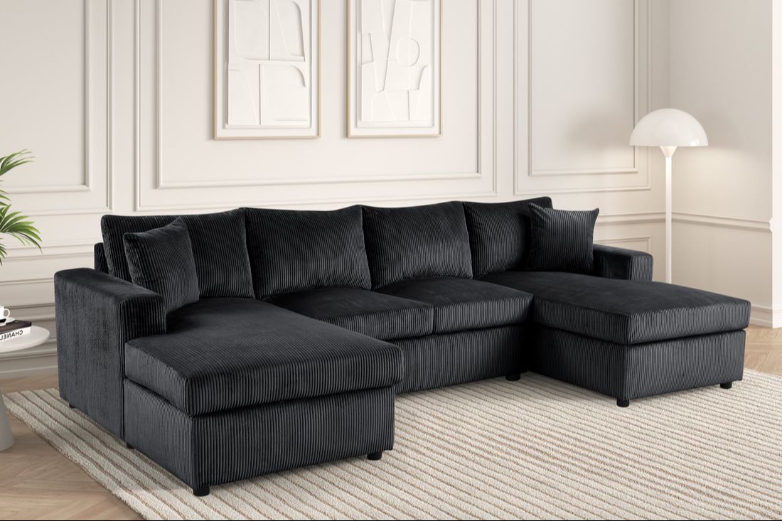 Terasa Double Chaise Sectional | Lounge Both Ends | Gray & Black