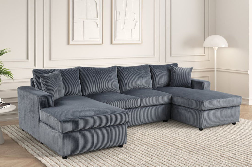 Terasa Double Chaise Sectional | Lounge Both Ends | Gray & Black