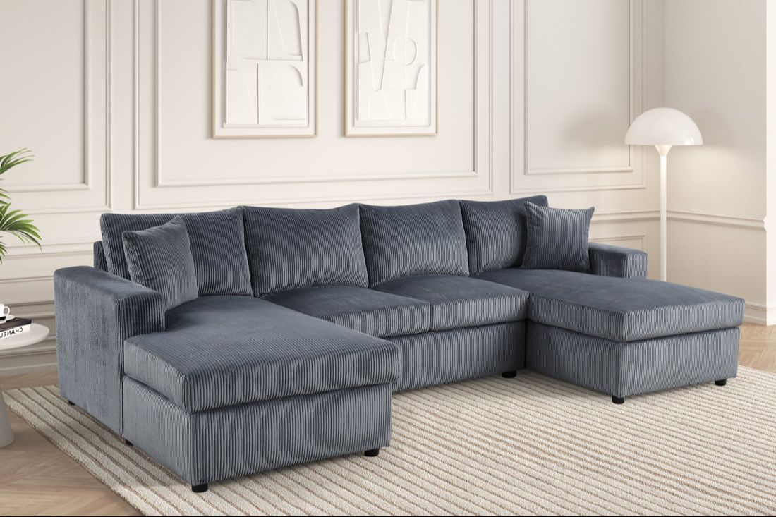 Terasa Double Chaise Sectional | Lounge Both Ends | Gray & Black