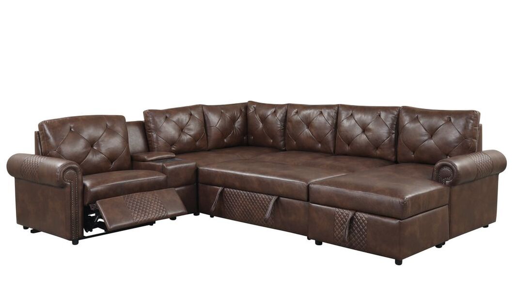 Winston Power Reclining Sectional Sofa with Pull-Out Bed — Brown