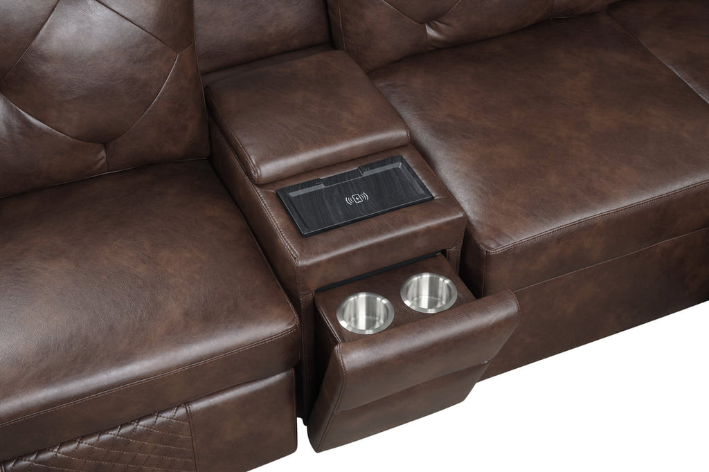 Winston Power Reclining Sectional Sofa with Pull-Out Bed — Brown