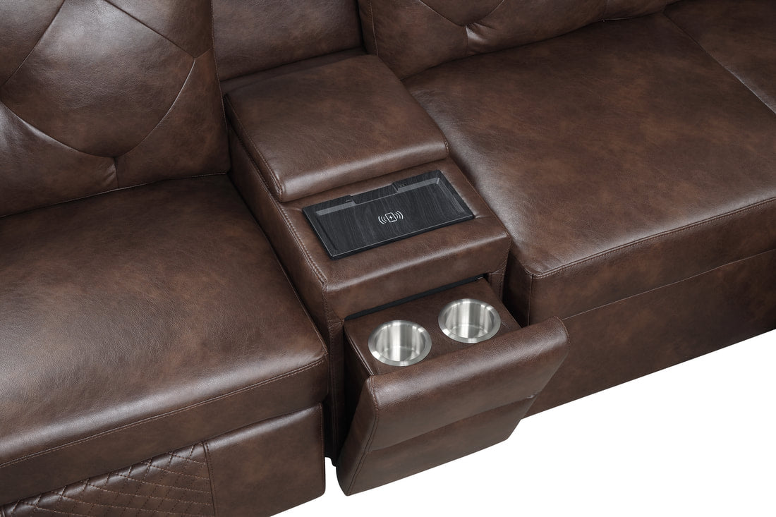 Winston Power Reclining Sectional Sofa with Pull-Out Bed — Brown